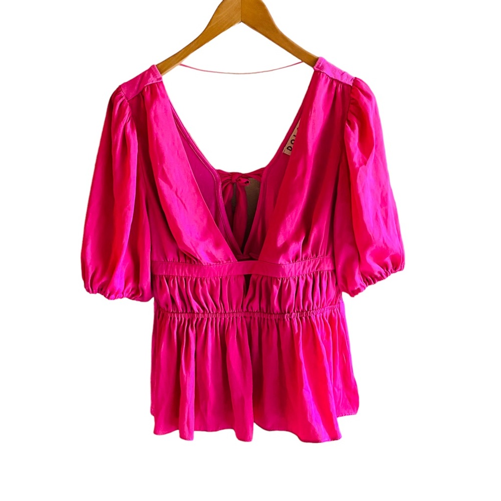 DOLAN ANTHROPOLOGIE NWT Hot Pink Puff Sleeve Open Back Top